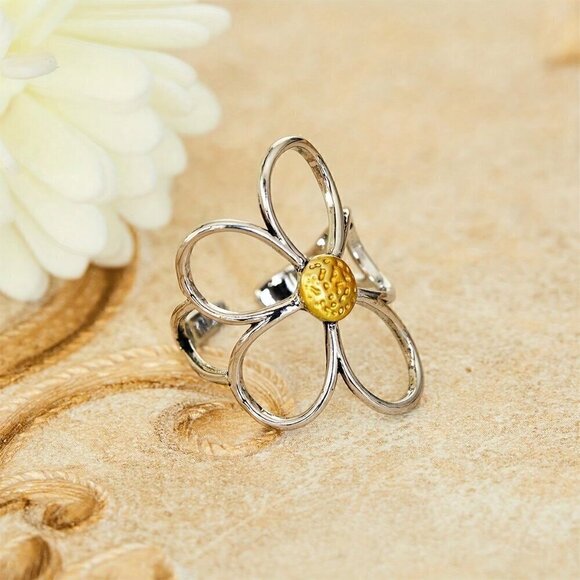 Silver Women's Bohemian Style Hollow Out Flower Design Personality Ring - Picture 2 of 4